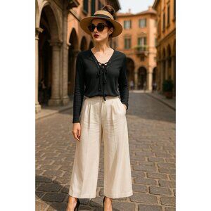 Sandro Paris Black Silk Linen  S Top Luxe Minimalist Parisian Chic Businesscore